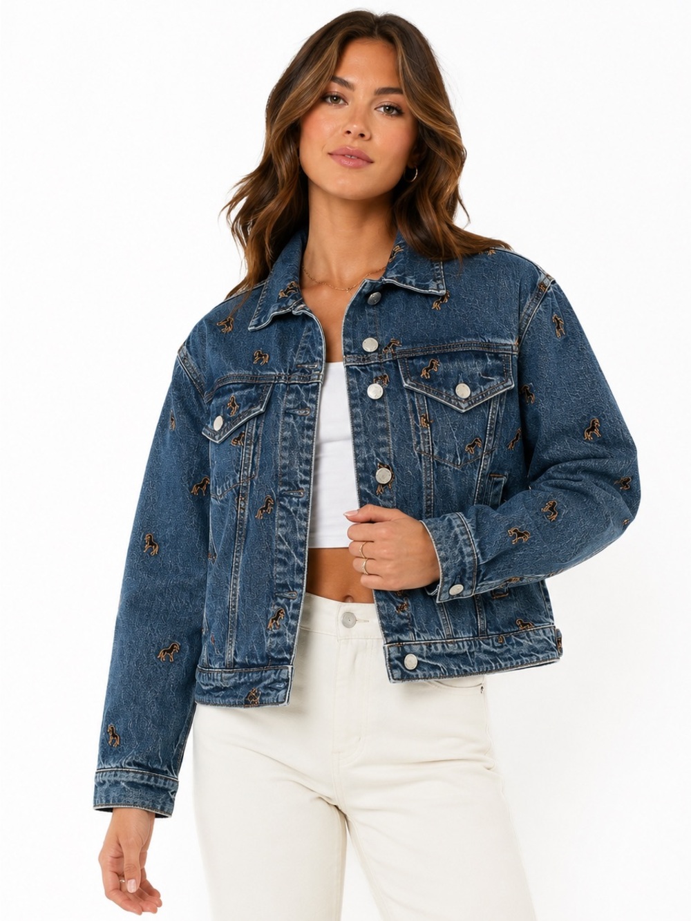 Avec Les Filles Embroidered Horse Denim Jacket Size S, M or XL NWT Western
